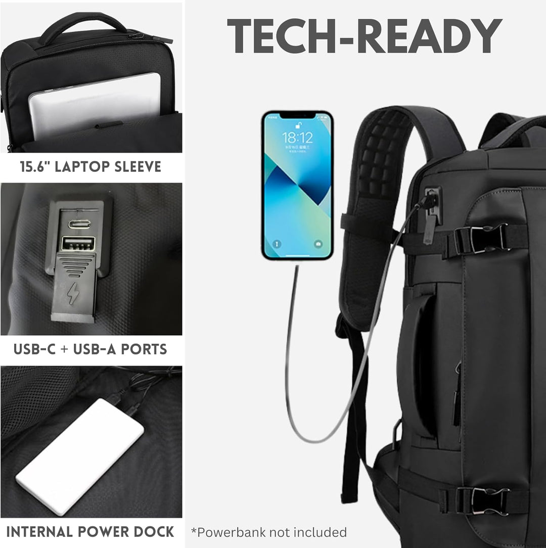 TrekPro waterdichte 15 inch laptop rugzak met USB-C, zij-opening en anti-diefstal kenmerken. Perfect voor dagelijks gebruik.