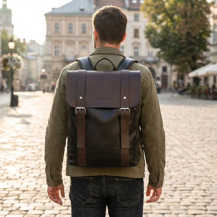 Unisex waterdichte leren rugzak van Velluno, ideaal voor werk, school of dagelijks gebruik.