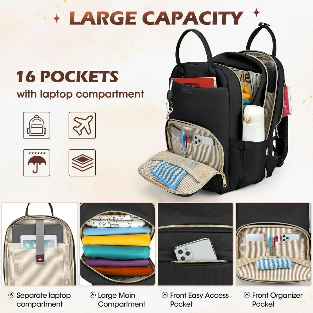 Praktische reisrugzak met georganiseerde compartimenten voor 15.6" laptop en essentials, waterbestendig en comfortabel.