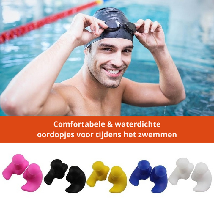 Siliconen zwemoordopjes, waterdicht en comfortabel, ideaal voor oorbescherming bij sport en zwemmen.