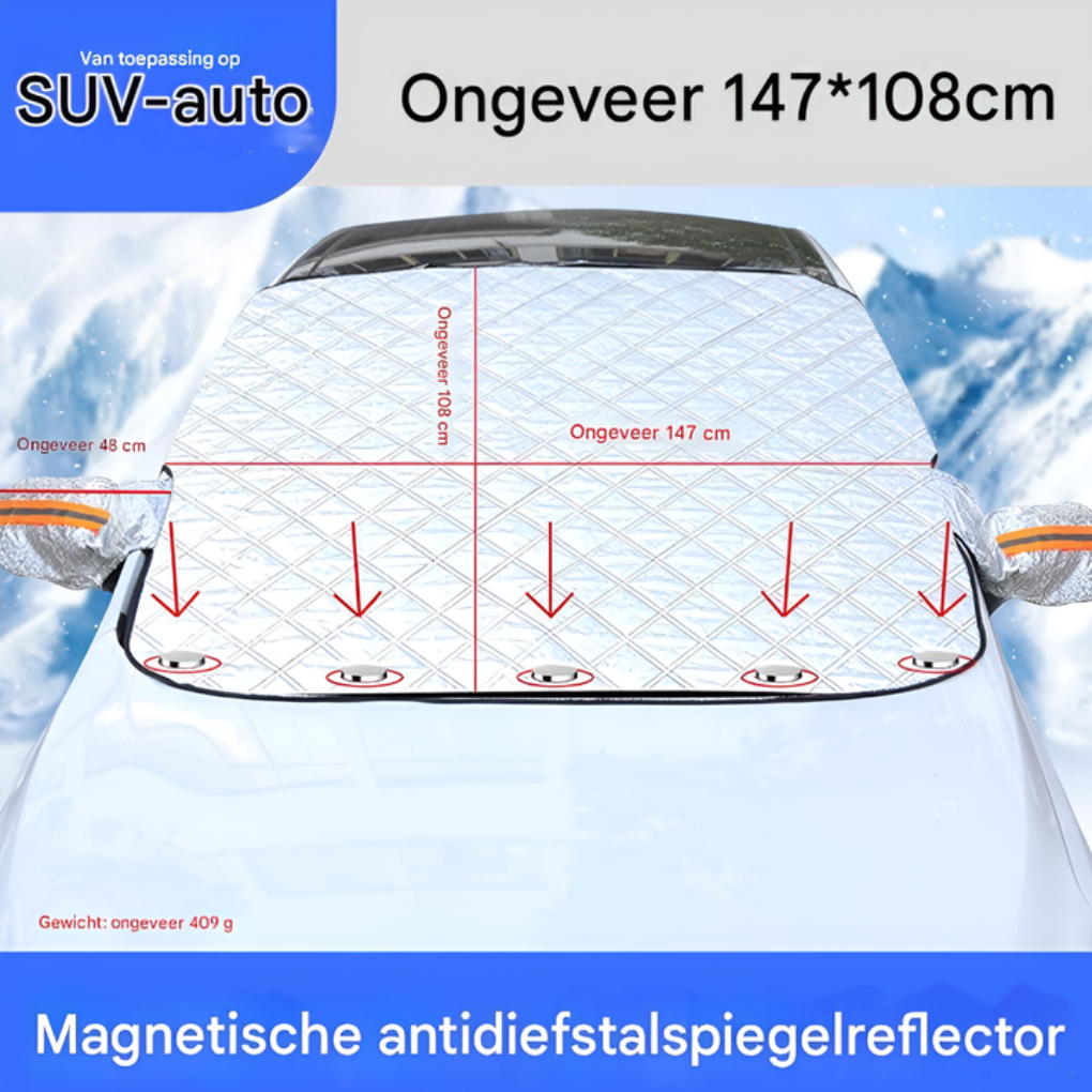 Universeel magnetisch antivries zeil voor auto voorruit. Effectieve winterbescherming tegen ijs, sneeuw en vorst.