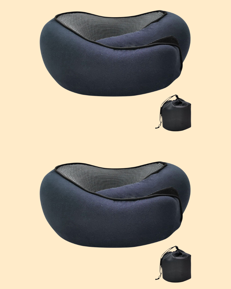 Lichtgewicht traagschuim reiskussen, perfect reisaccessoire voor ontspannen vliegen en autorijden.