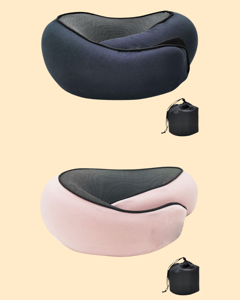 Stijlvol grijs traagschuim nekkussen; universeel model voor nekondersteuning en comfort.