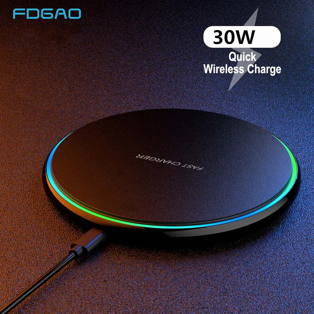 Handige 30W draadloze snellader voor smartphones. Compatibel met iPhone, Samsung en andere Androids.