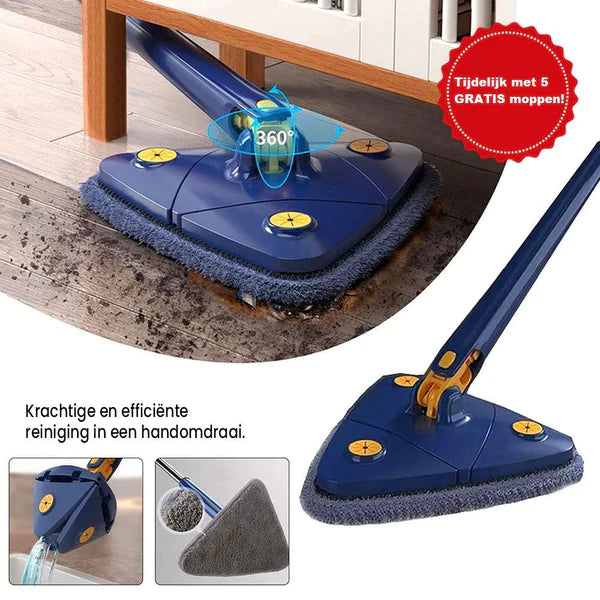 Duurzame vloerreiniger met 360° draaifunctie en hoogwaardige microvezel, voor optimale en snelle schoonmaak.