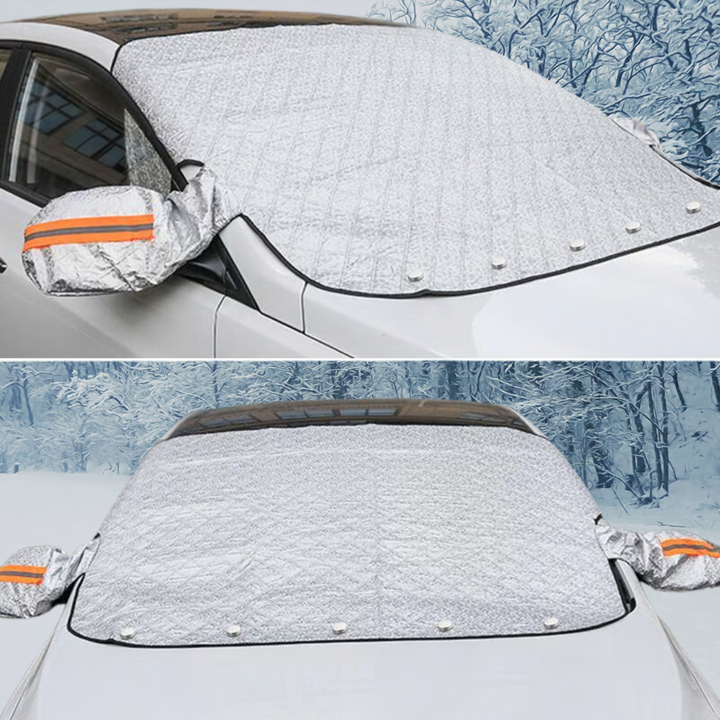Universele auto voorruitbescherming met spiegelhoezen houdt je auto ijsvrij en sneeuwvrij in de winter.