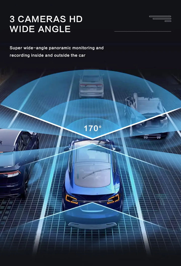 De dashcam in gebruik, projecteert een Full HD beeld van de weg met tijdsstempel.