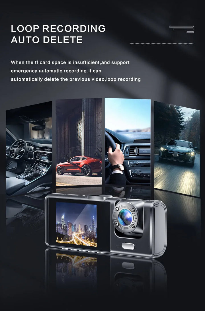 Set van de Universele Dashcam met IR-nachtzicht en 32GB SD kaart, klaar voor installatie.