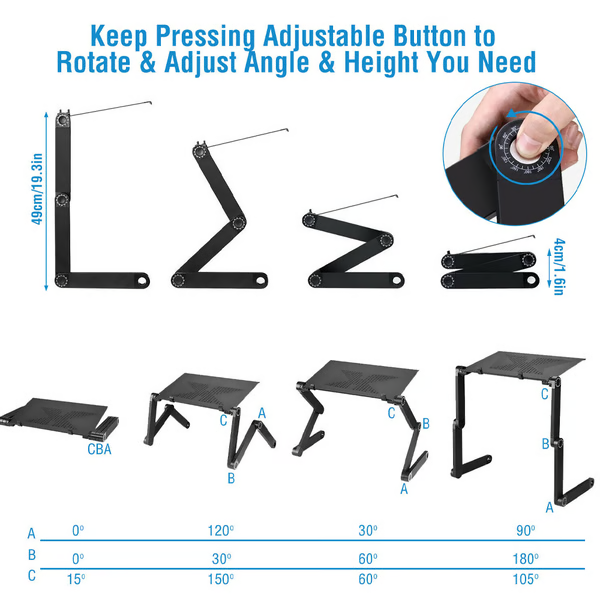 Compacte, verstelbare laptopstandaard voor een ergonomische werkplek. Vermindert fysieke klachten door betere houding.