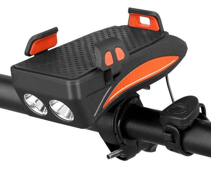 Fiets telefoonhouder met powerbank, verlichting en claxon. Blijf bereikbaar en veilig met deze stuurhouder.