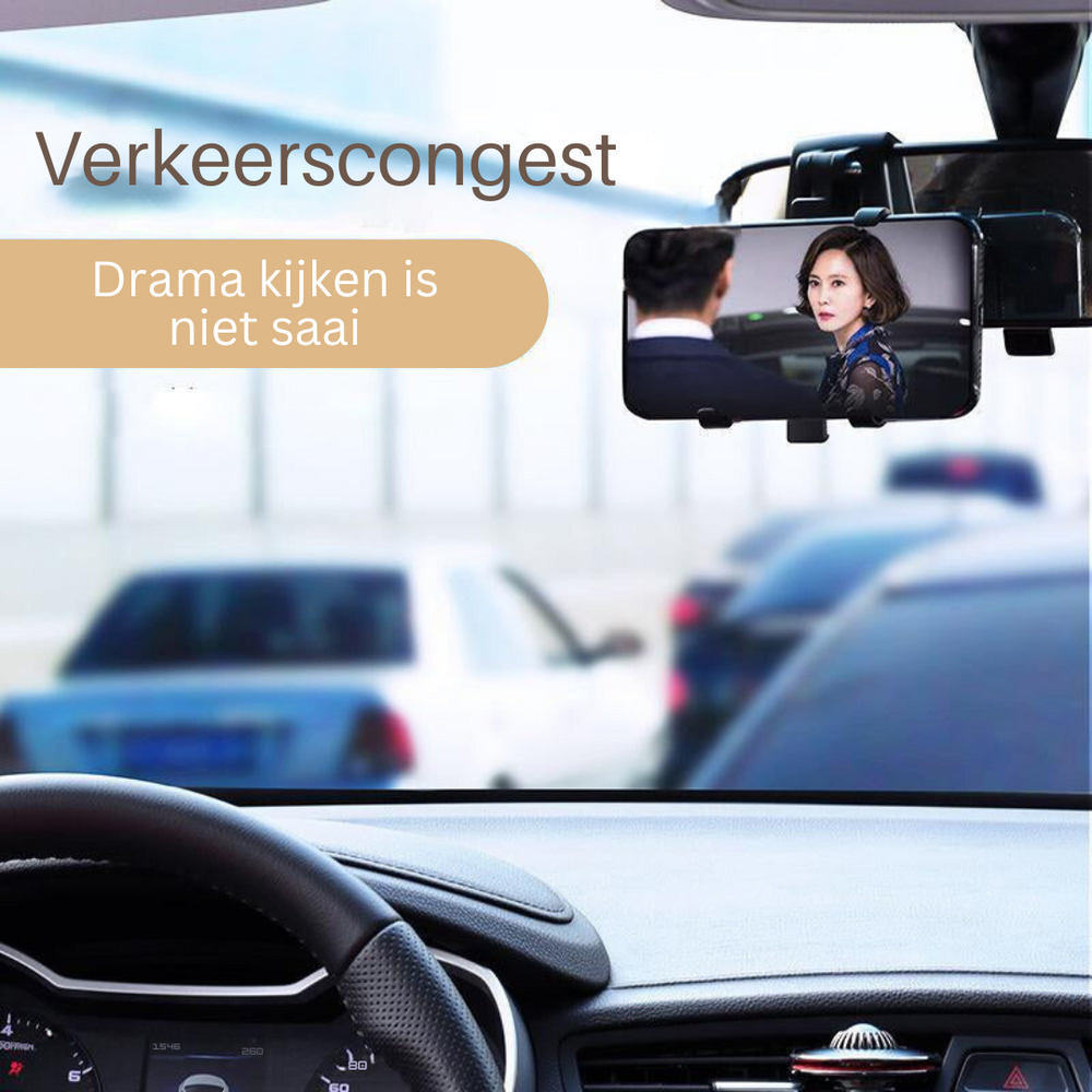 Auto telefoonhouder gemonteerd op dashboard, ideaal voor veilige handsfree navigatie en bellen tijdens het rijden.