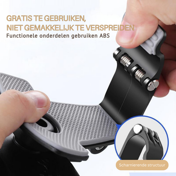 Telefoonhouder auto in gebruik met smartphone, toont stabiele bevestiging voor comfortabel en veilig navigeren.