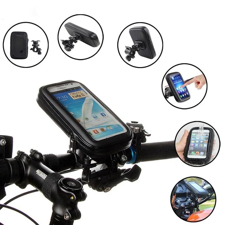 Veilige waterdichte telefoonhouder voor fiets & e-bike. Draadloos opladen en stevige grip voor je telefoon. Stuurhouder.