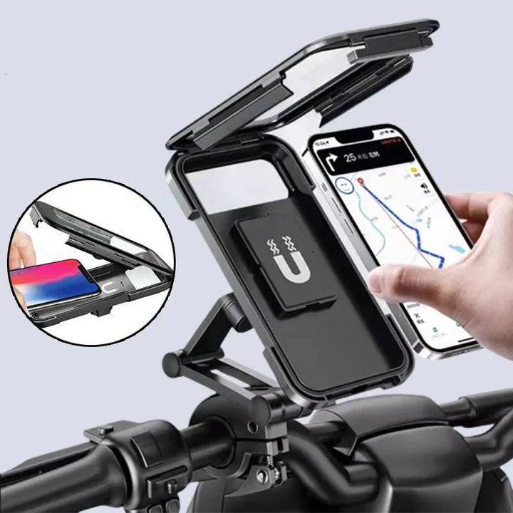 Outdoor telefoonhouder voor fietsen en e-bikes. Waterdicht met draadloos opladen voor avontuurlijke ritten. Fietsaccessoire.