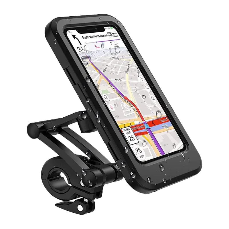 Fiets telefoonhouder met snelle draadloze oplader en USB-C poort. Waterdicht en ideaal voor lange e-bike ritten.