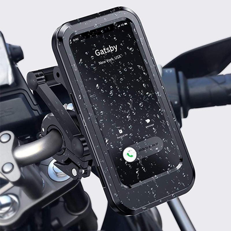 Telefoonhouder fiets stuur met navigatie functionaliteit. Waterdicht en met oplaadfunctie voor e-bike en mountainbike.