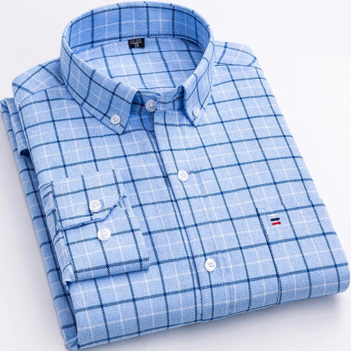 Casual heren overhemd met ruitpatroon en lange mouw, biedt comfort en een trendy uitstraling voor mannen.
