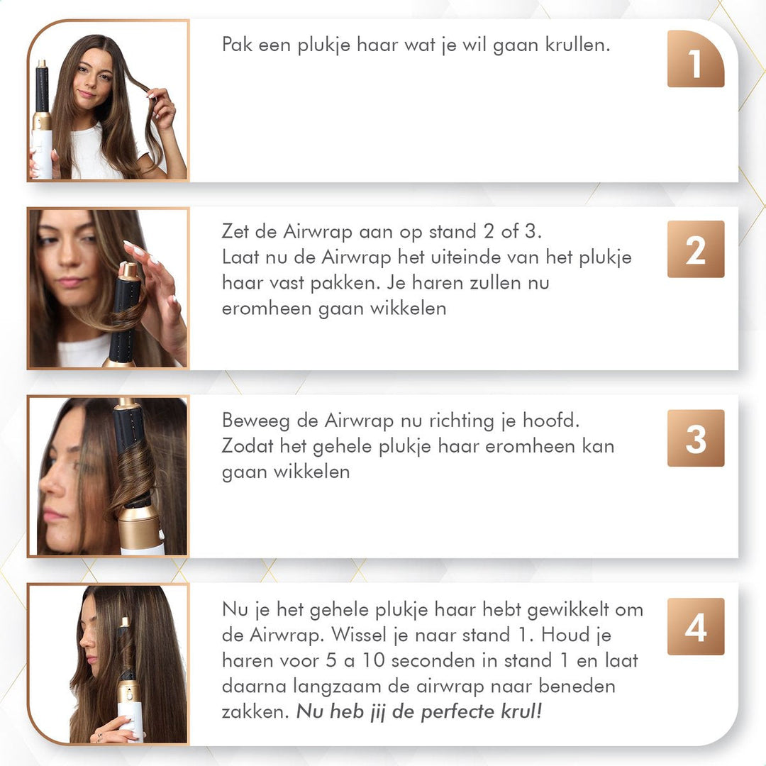 De ultieme 4-in-1 haarstyler: föhn, krultang, stijltang en volumeborstel in één. Compleet voor dames styling.