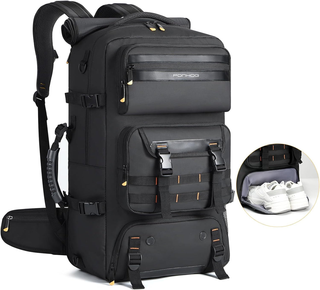 Veelzijdige 50L reisrugzak voor handbagage, ideaal voor reizen en avontuur.