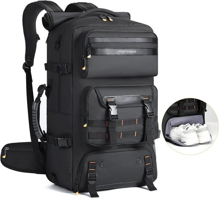 Veelzijdige 50L reisrugzak voor handbagage, ideaal voor reizen en avontuur.