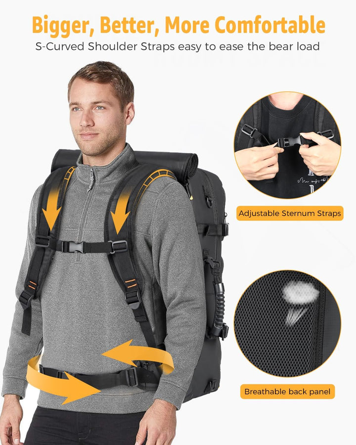 Multifunctionele 50L reisrugzak, te dragen als rugzak, duffel of schoudertas; perfecte handbagage.