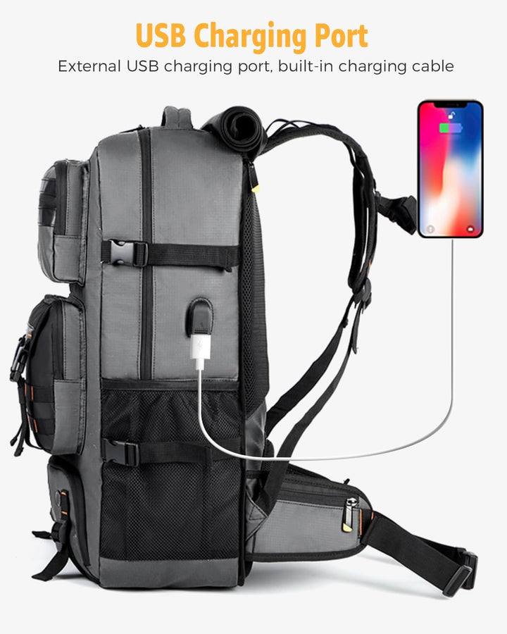 Stevige 50L reisrugzak, goedgekeurd als handbagage, ontworpen voor duurzaamheid en frequent reizen.