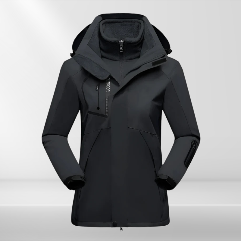 Waterdichte en winddichte dames 3-in-1 outdoorjas Romy met capuchon, ideaal voor wandeltochten.