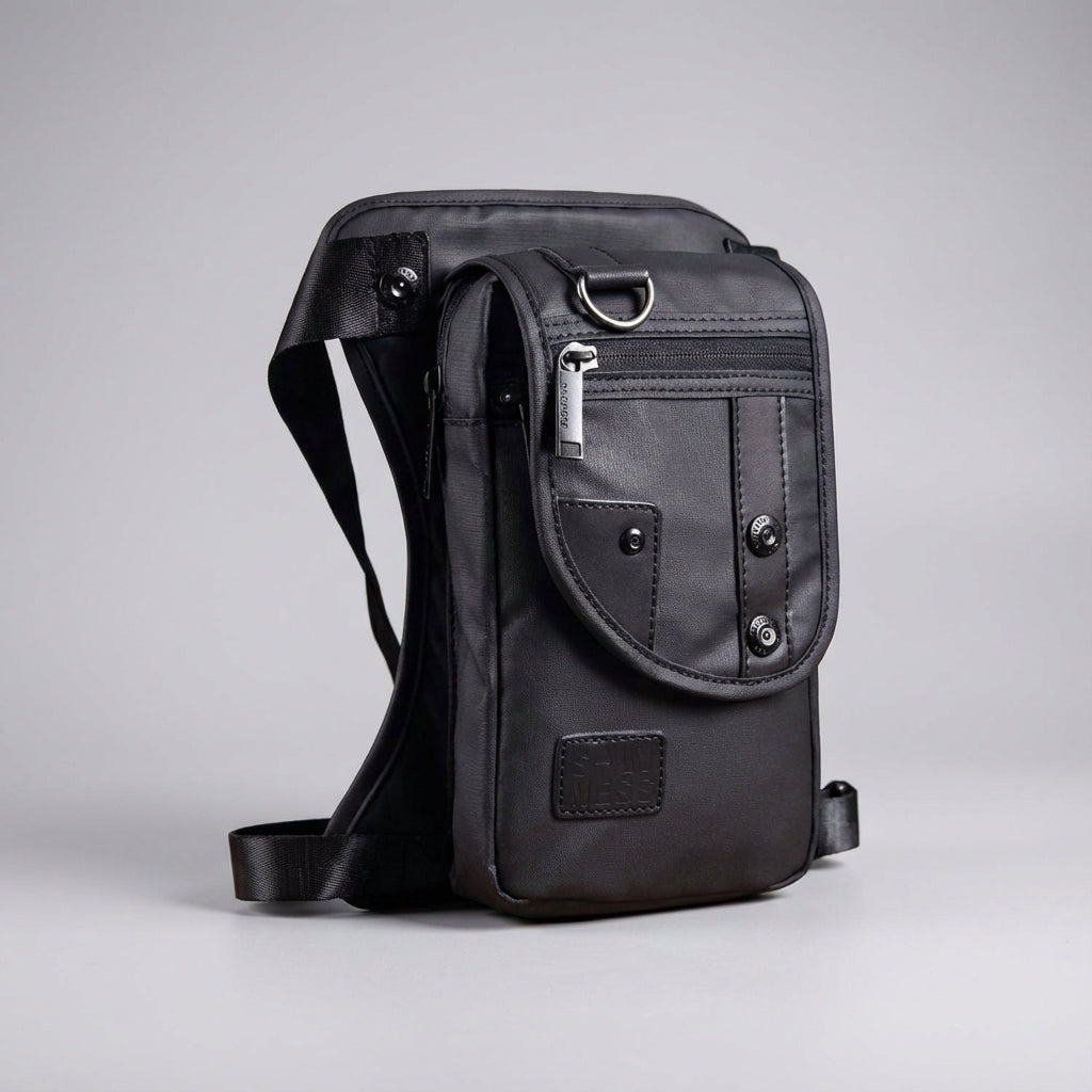 Waterbestendige CrossGrip outdoor tas, verstelbaar als heup- of dijbeentas, voor veilige opslag.