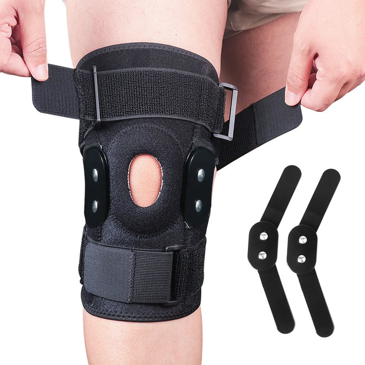 Knieondersteuning met verstelbare orthopedische brace, perfect voor herstel na een blessure en dagelijks gebruik.