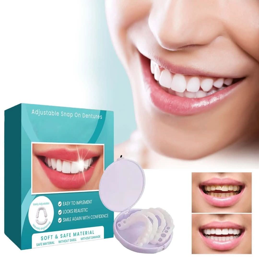 Close-up van herbruikbare siliconen cosmetische facings; verstelbaar voor perfecte pasvorm en stralende tanden.