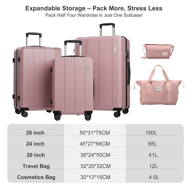 Uitbreidbare 5-delige hardcase kofferset 'Barcelona Explorer' voor flexibele pakruimte op elke reis.