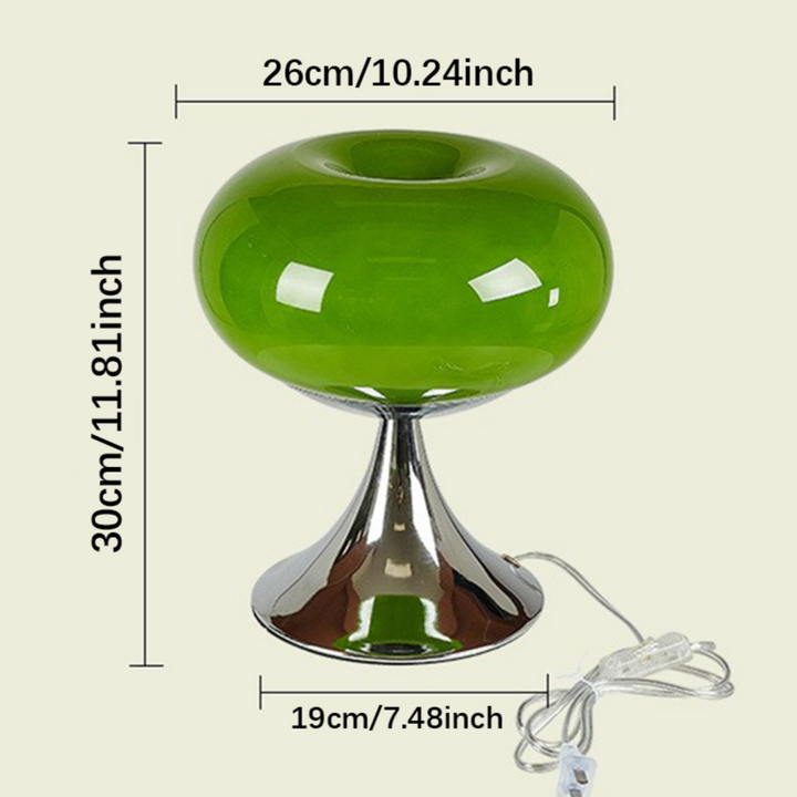 Groen glazen tafellamp, vintage Bauhaus design. Appelvormige verlichting voor een stijlvol interieur.