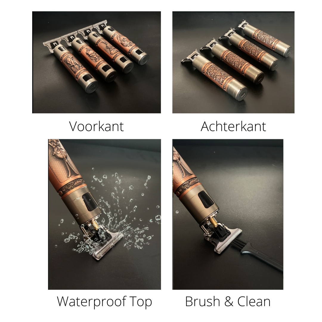 Professionele vintage heren tondeuse, oplaadbaar en draadloos, perfect voor een barbier of thuisgebruik.