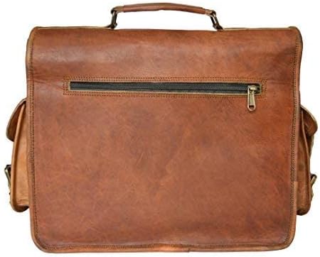 Detail van de handgemaakte vintage messenger tas van geitenleer met verstelbare schouderriem.