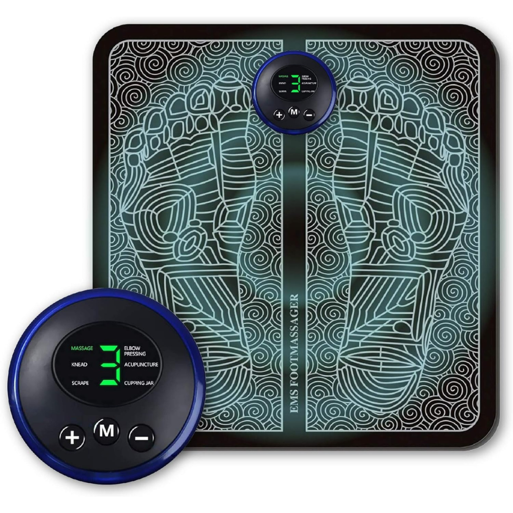 VitalSoothe EMS voetmassage pad voor spierstimulatie en ontspanning, verbetert bloedsomloop en welzijn.