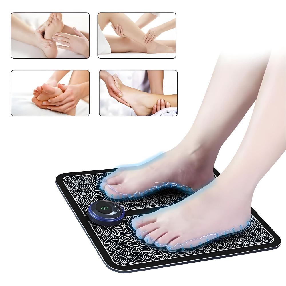 Geavanceerd EMS voetmassage pad VitalSoothe stimuleert spieren en bevordert bloedsomloop voor diepe ontspanning.