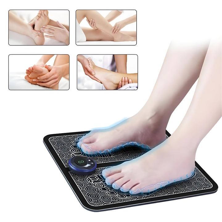 Geavanceerd EMS voetmassage pad VitalSoothe stimuleert spieren en bevordert bloedsomloop voor diepe ontspanning.