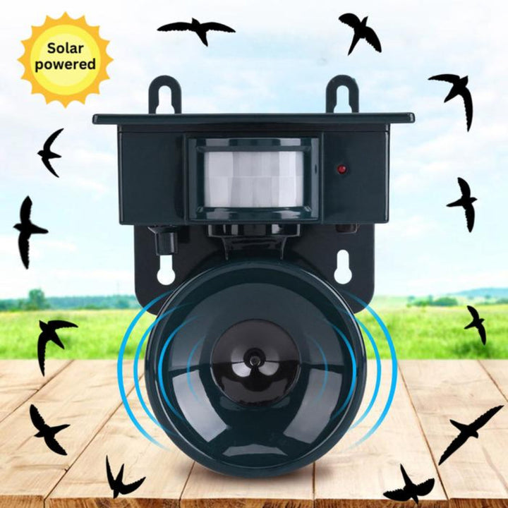 Robuuste, weerbestendige vogelverjager met zonnepaneel. Ideaal voor langdurige buitenbescherming tegen vogels.