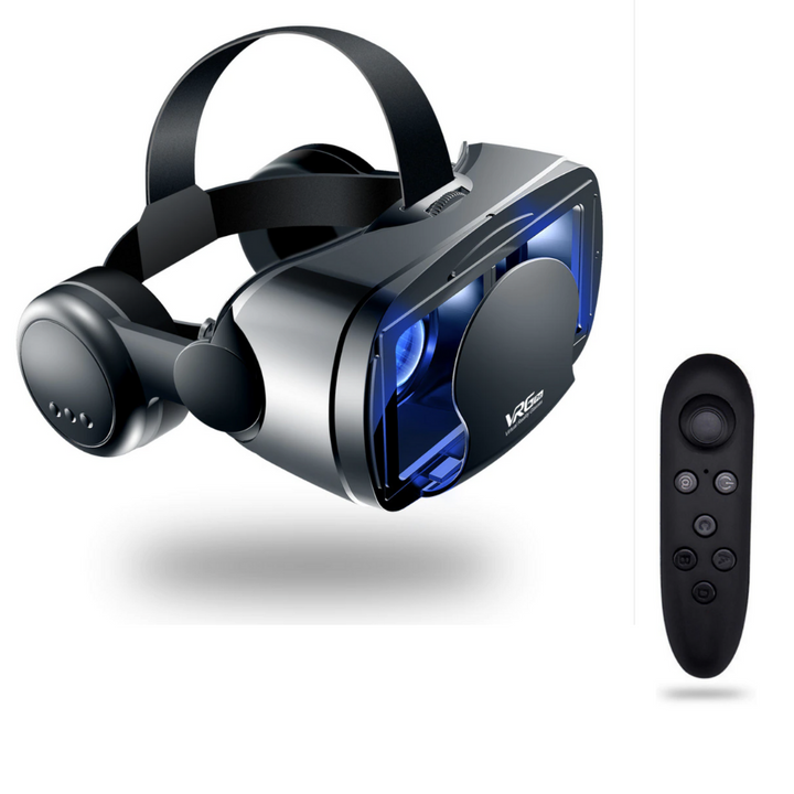 VR bril met headset voor smartphone gaming en films, inclusief Bluetooth controller opties.