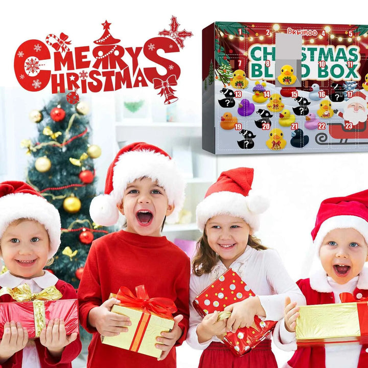 Collectie rubberen badeendjes in adventskalender. Ideaal badspeelgoed en verrassing voor kinderen Kerst 2024.