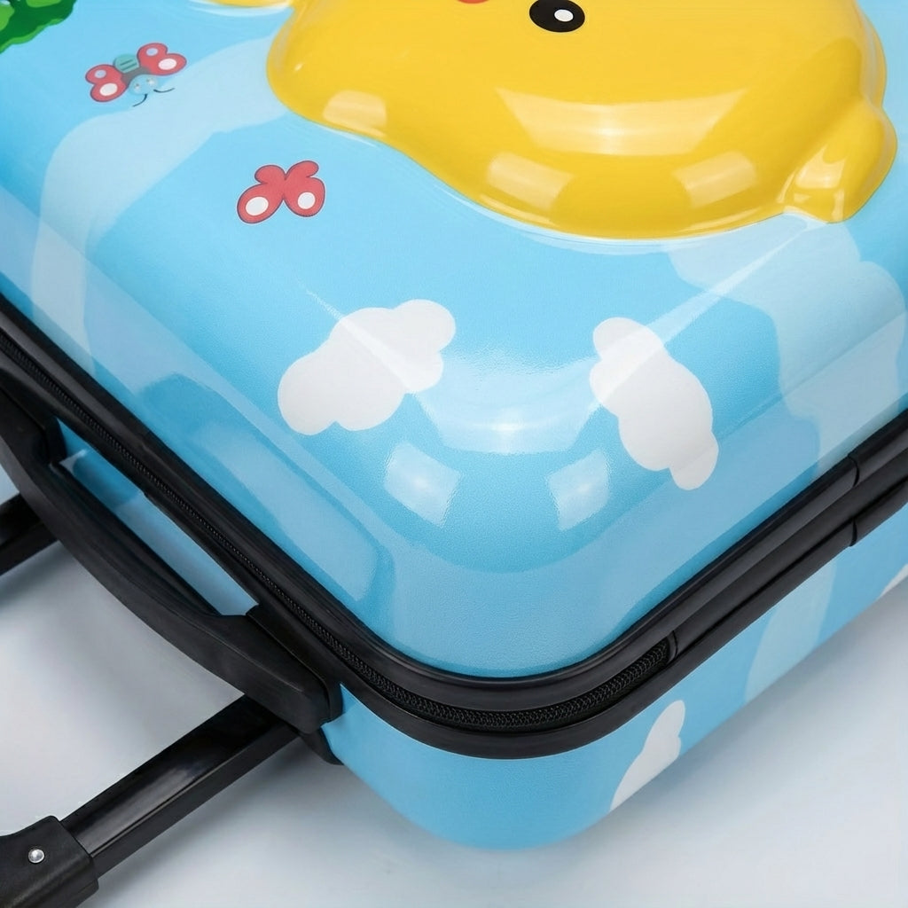 Blauwe TotsCase handbagage trolley voor kinderen, vrolijk eendje design en soepel te rollen.