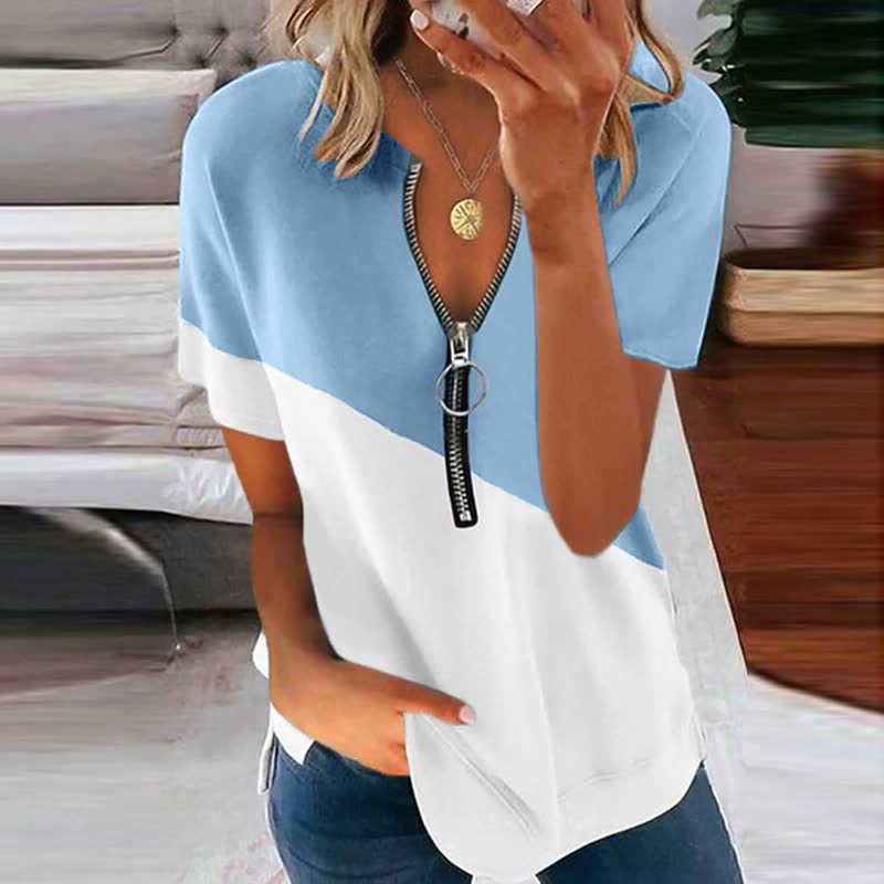 Stijlvol roze casual zomershirt voor dames met V-hals, perfect voor elke zomerse outfit.