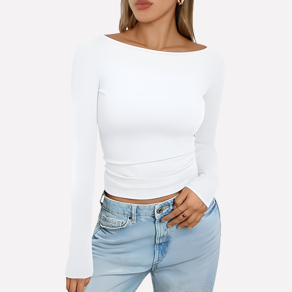 Vrouwen boot hals lange mouw top, elegant en comfortabel, perfect voor elke dag.