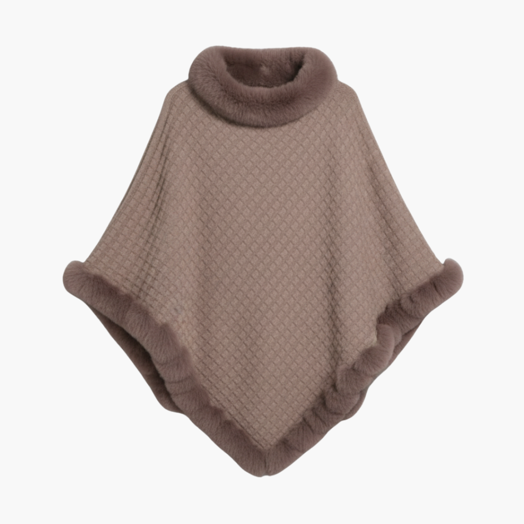 Vrouwen gebreide poncho met luxe nepbont afwerking en oversized pasvorm voor wintercomfort.