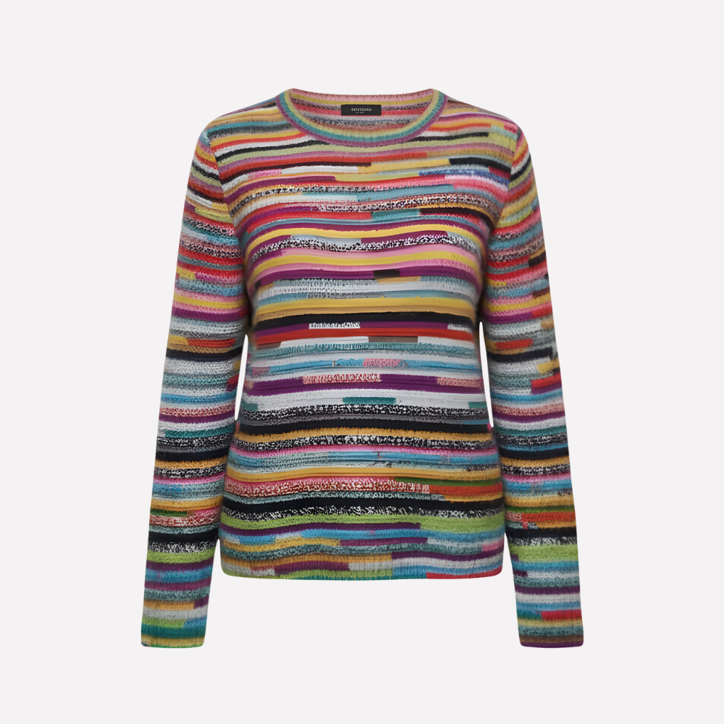 Vrouwen gebreide trui met kleurrijke strepen en ronde hals, ideaal voor casual herfst- en wintermode.