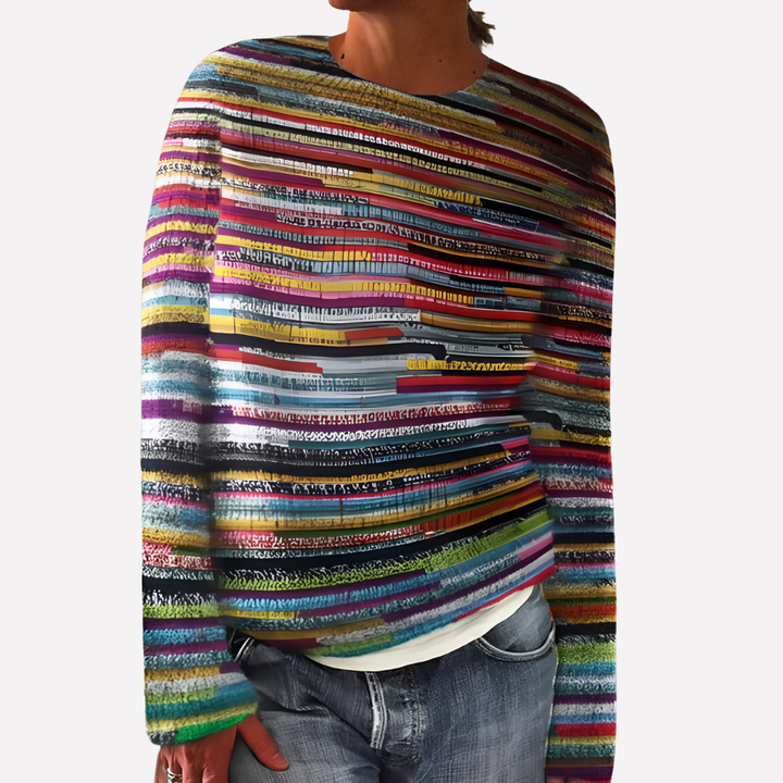 Elegante dames gestreepte trui met lange mouwen en ronde hals, perfect voor comfortabele en veelzijdige outfits.