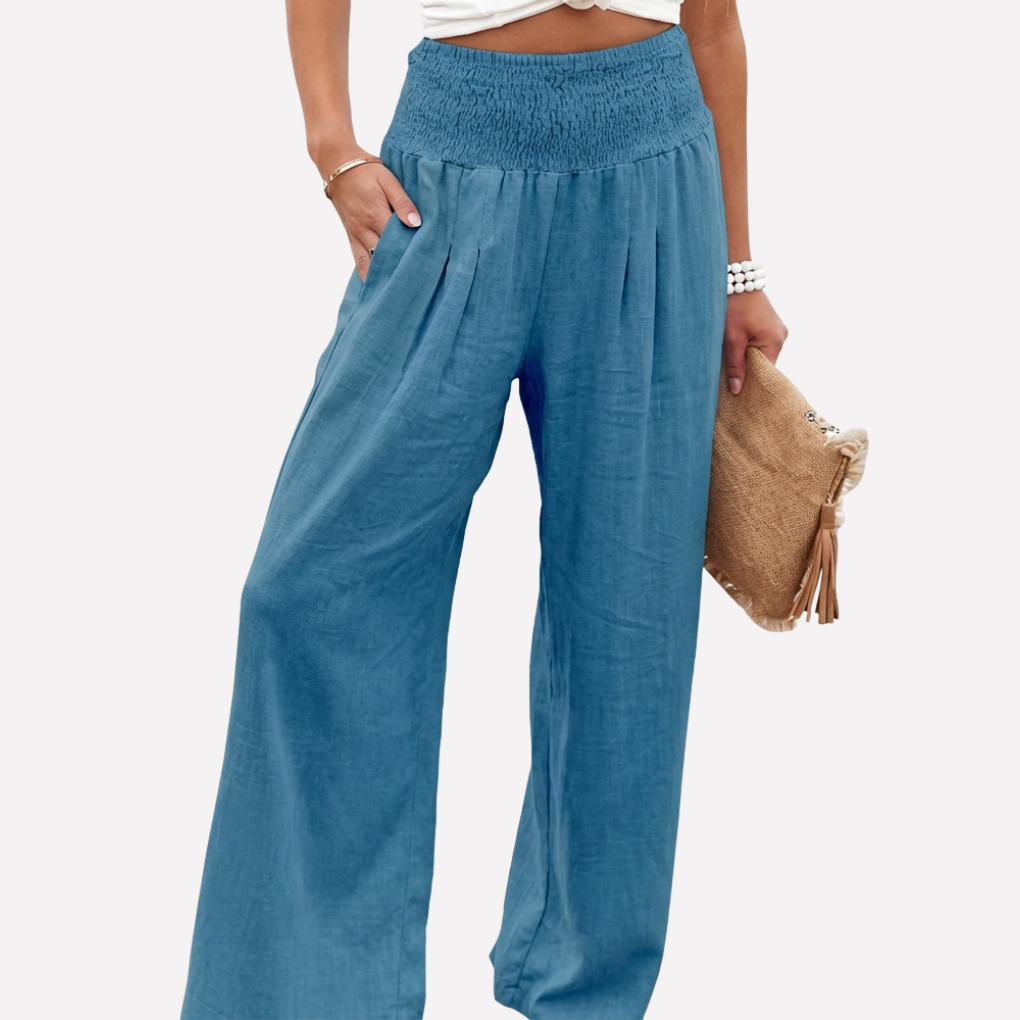 Casual linnen damesbroek, palazzo, wijde pijpen, hoge taille. Comfortabele zomerkleding.