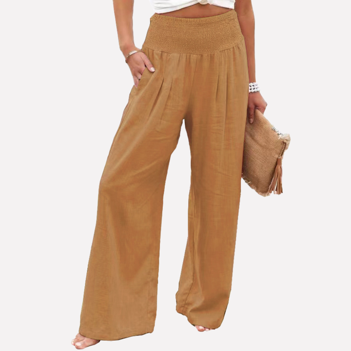 Vrouwen Linnen Palazzo Broek met Wijde Pijpen en Hoge Taille. Comfortabele zomer mode.