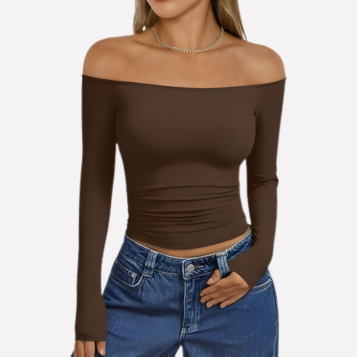Veelzijdige vrouwen top AM1: off-the-shoulder met lange mouwen, modieus en stijlvol.