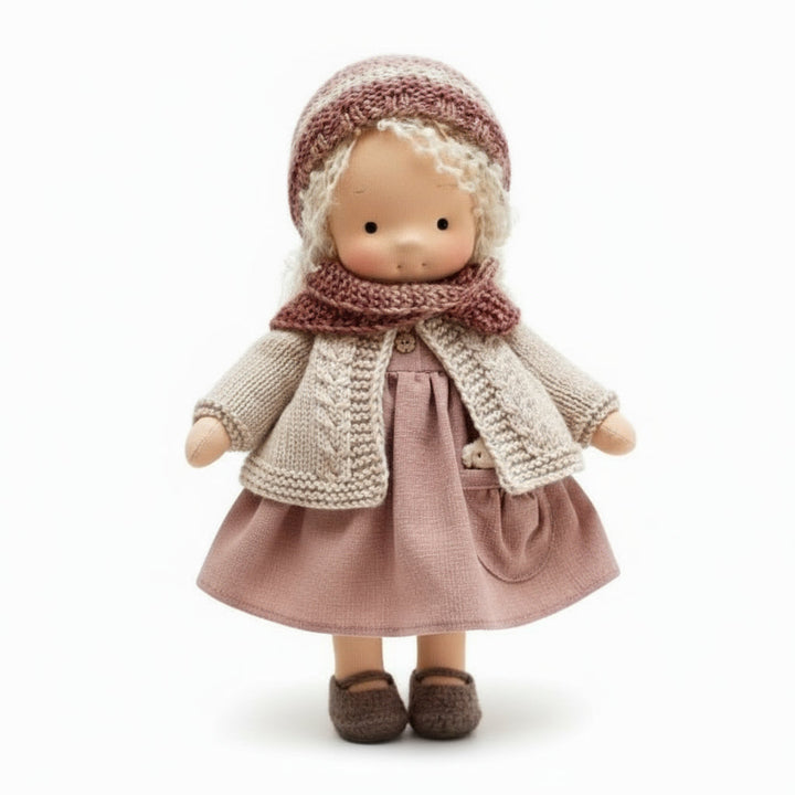 Elora, de handgemaakte knuffelpop. Natuurlijk katoen, Waldorf-stijl. Duurzaam speelgoed voor elk kind.